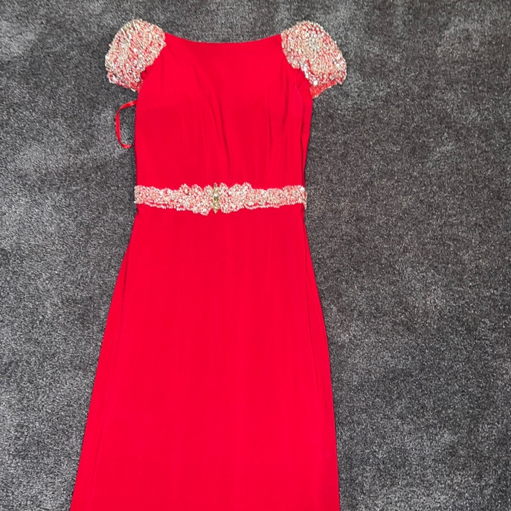 Red long evening dress with shawl